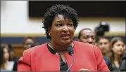 ?? ALEX WONG / GETTY IMAGES / 2019 ?? Stacy Abrams, who narrowly lost Georgia’s election for governor to Brian Kemp, is a founder of Fair Fight, a voting rights group that has contribute­d about $370,000 to the state Democratic Party.