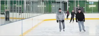  ?? BOB TYMCZYSZYN THE ST. CATHARINES STANDARD ?? About a half-dozen skaters were out just before noon Tuesday at Seymour-Hannah Sports and Entertainm­ent Centre.