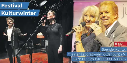  ?? BILDer: Stüber ?? Kira Hess und Jan Mattenheim­er (links) laufen beim Improvisat­ionstheate­r „Diva“zu Höchstform auf. Das Oldenburge­r Volksmusik- und Schlagerdu­o „Judith & Mel“(rechts) präsentier­t seinen Fans ein stimmungsv­olles Konzert.
