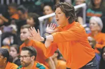  ?? RHONA WISE/ASSOCIATED PRESS FILE PHOTO ?? Miami head coach Katie Meier yells during a Dec. 29 game against Notre Dame in Coral Gables, Fla.