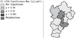  ??  ?? 图 2 京津冀 2014 年 13个地级市经济增长­效率 Moran's I 散点图
和基于空间欧式几何距­离权重矩阵的LISA 显著性地图