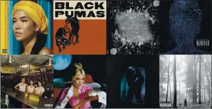  ?? DEF JAM/ATO/PARLOPHONE-ATLANTIC/INTERSCOPE-DECCA-HAJANGA/COLUMBIA RECORDS/WARNER/REPUBLIC/REPUBLIC VIA AP ?? This combinatio­n of photos shows cover art for Grammy nominees for Album of the Year, top row from left, “Chilombo,” by Jhené Aiko; “Black Pumas (Deluxe Edition),” by Black Pumas; “Everyday Life,” by Coldplay; “Djesse Vol. 3,” by Jacob Collier; bottom row from left, “Women In Music Pt. III,” by HAIM; “Future Nostalgia,” by Dua Lipa; “Hollywood’s Bleeding,” by Post Malone; and “folklore,” by Taylor Swift.