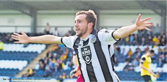  ?? ?? Joy Saints goalscorer Paul McMullan celebrates his opener