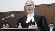  ?? THE CANADIAN PRESS / CBC ?? Lawyer Mitch Mcadam addresses the Saskatchew­an Court of Appeal in Regina on Wednesday.