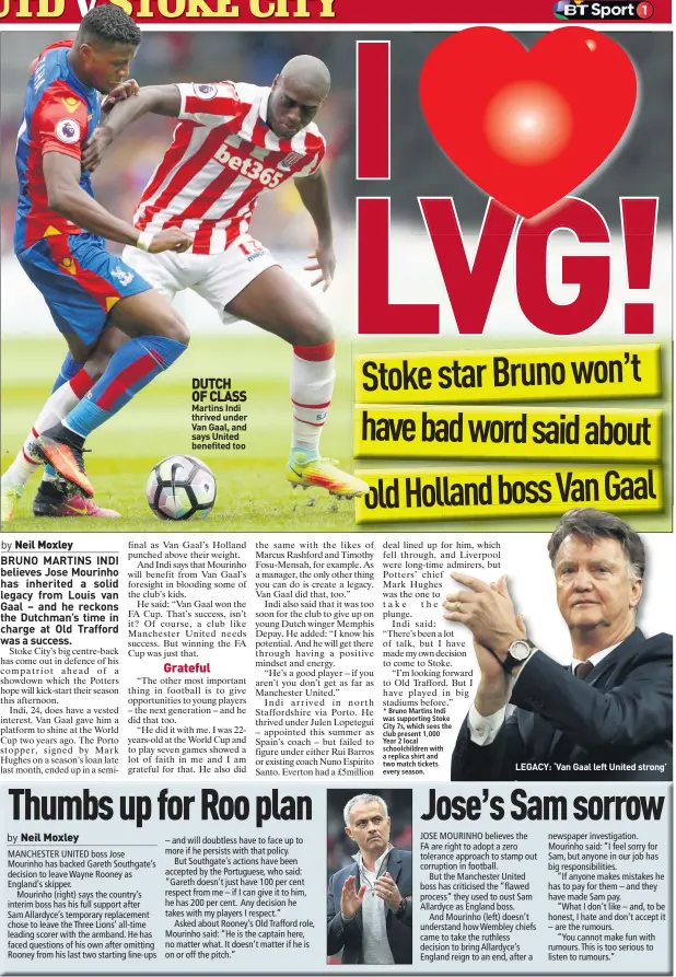  ??  ?? DUTCH OF CLASS Martins Indi thrived under Van Gaal, and says United benefited too LEGACY: ‘Van Gaal left United strong’