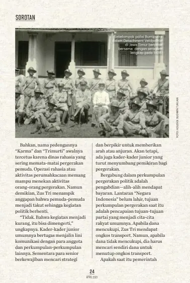  ??  ?? Sekelompok polisi Bumiputra dalam Detachment Veldpoliti­e di Jawa Timur berpose bersama dengan seragam lengkap pada 1928.