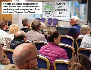  ?? ?? > Chief executive Julian Winter, inset below, and the club owners are facing serious questions from the Swans’ Supporters’ Trust