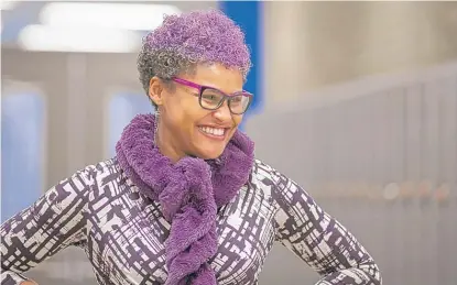  ?? PROVIDED BY NOBLE ?? Noble Network of Charter Schools CEO Constance Jones dyed her hair purple to roll out the schools’ new dress code, which eases restrictio­ns on piercings, tattoos and hair coloring.