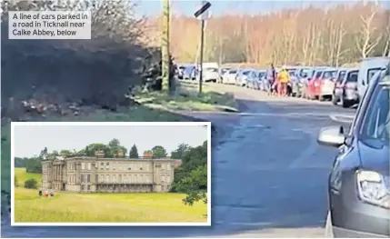  ?? Below ?? line of cars parked in road in Ticknall near Calke Abbey,