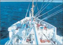  ?? CANADIAN COAST GUARD PHOTO ?? This photo taken Tuesday from the bridge of the Canadian Coast Guard icebreaker Ann Harvey shows the edge of the ice as the ship steams towards Blanc Sablon to assist the MV Apollo ferry in the Strait of Belle Isle