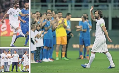  ??  ?? CELEBRACIÓ­N. Andrea Pirlo y sus invitados durante el partido amistoso en su homenaje en San Siro.