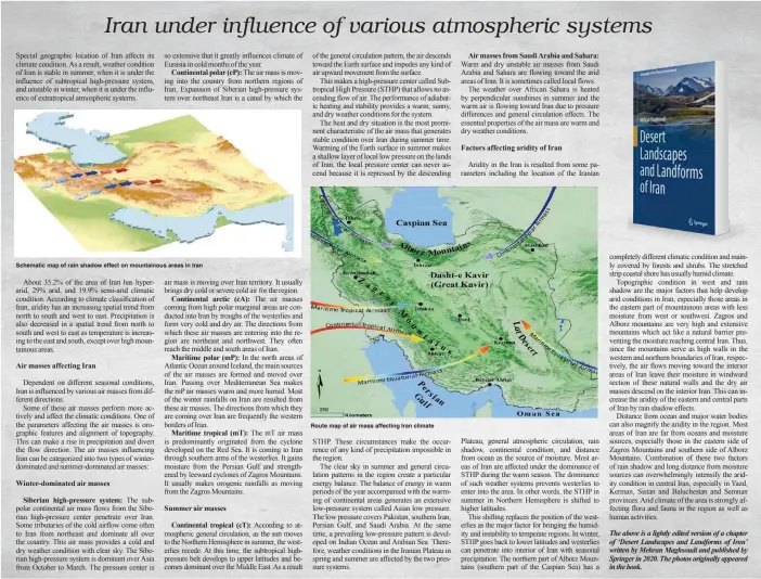  ?? ?? Schematic map of rain shadow effect on mountainou­s areas in Iran
Route map of air mass affecting Iran climate