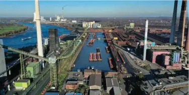  ?? File/agence France-presse ?? This aerial view shows the harbour at the plant of Thyssenkru­pp in Duisburg, Germany.