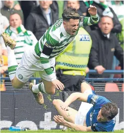  ?? Picture: SNS. ?? Patrick Roberts is fouled by Andy Halliday.