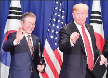  ?? AFP ?? US President Donald Trump (right) and South Korean President Moon Jae-in in New York on Monday.