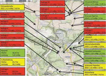  ?? FOTO: STADT BLAUBEUREN ?? Übersicht über die Freifläche­n-PV-Anlagen in der Region.