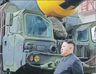  ?? KOREAN CENTRAL NEWS AGENCY/KOREA NEWS SERVICE VIA AP ?? This image made from video of an undated still image broadcast in a news bulletin by North Korea’s KRT on May 15 shows leader Kim Jong Un at what was said to be a missile test site at an undisclose­d location in North Korea.