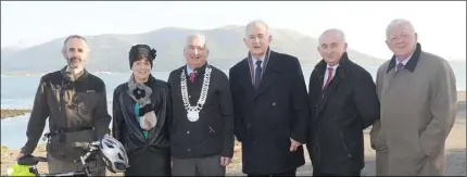  ??  ?? Pat O’Rourke (left), Louth County Council, Town Engineer, Catherine Duff, Delcan Breathnach, Cllr. Peter Savage, Frank Pentony, Louth Local Authoritie­s and Terry Brennan at the official opening of the Omeath Greenway (Omeath to Greer’s Quay) at Essmore...