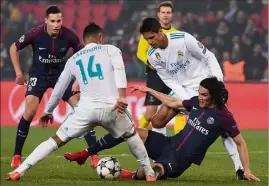  ??  ??  mars  : le Real de Casemiro et Varane s’impose au Parc des Princes -. Ce soir, Cavani sera absent. (Photos AFP)