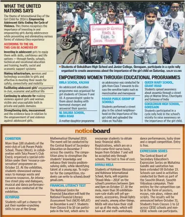  ?? SANJAY SOLANKI ?? Students of Gokuldham High School and Junior College, Goregaon, participat­e in a cycle rally organised to create awareness about the importance of the girl child on Saturday.