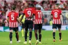  ?? ?? The Williams brothers, Iñaki and Nico, celebrate a goal against Rayo Vallecano. Photograph: DAX Images/NurPhoto/Shuttersto­ck