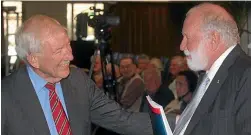  ??  ?? Tony Gibbs left school at 15 but maintained he had a superb education in the real world. Left, with Sir Ron Brierley, who sacked him from the board of GPG in 2010. Main photo: CHRIS McKEEN/STUFF