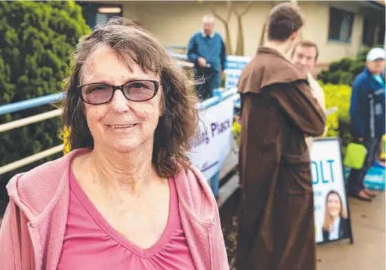  ?? ?? PENSIONER SUPPORT: Barbara Talbot outside a Groom pre-poll booth on the first day of early voting for the federal election. Picture: Kevin Farmer