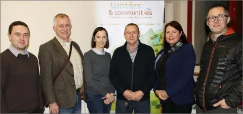  ??  ?? At a community informatio­n meeting in Ballymurn Hall on the Sow River: Stephen Davis (catchment scientist), Brendan Cooney (senior executive scientist, Wexford County Council), Ruth Hennessy (catchment manager), Cllr Willie Kavanagh, Ann Phelan (community water officer) and Michael Nugent (catchment scientist).