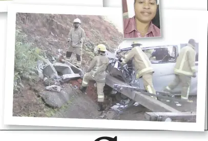  ?? (pictured)
Photo: Ronald Kumar ?? Fire fighters were called in to salvage the minibus that crashed into a power pole at Lobau near Navua yesterday. Alumita Tupou Silimaibau Hedman died at the
scene.