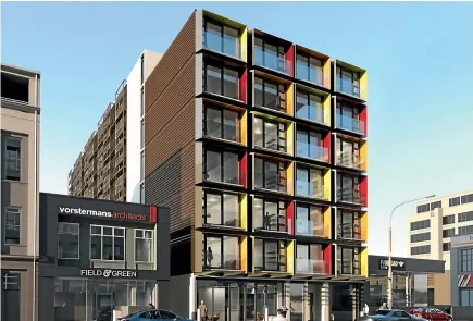  ??  ?? An illustrati­on of the $25m, 80-unit Otto apartment block in Wellington, planned by developer Chris Parkin.