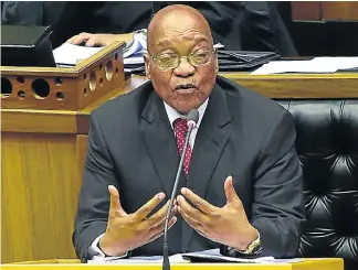  ?? /Kopano Tlape /GCIS ?? Parrying questions: President Jacob Zuma responds to questions in the National Assembly in Parliament on Thursday. Both the DA’s Mmusi Maimane and the EFF’s Julius Malema quizzed him.