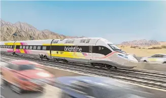  ?? Brightline West/Tribune News Service ?? Brightline West plans to build a high-speed rail line between Las Vegas and Southern California. The 218-mile line would run primarily along the median of Interstate 15.