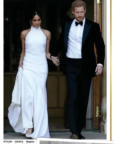  ?? Photo: Steve Parsons/AP ?? STYLISH COUPLE: Meghan and Harry leave the Queen’s lunch-time reception, ready to party at a more intimate affair hosted by Prince Charles.