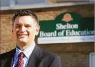  ?? Ned Gerard / Hearst Connecticu­t Media file photo ?? Superinten­dent of Schools Ken Saranich in front of the Board of Education offices in Shelton in 2020.