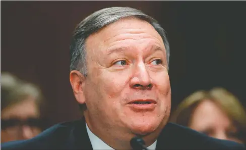  ?? The Associated Press ?? SENATE OPPOSITION: In this April 12 photo, Secretary of State-designate Mike Pompeo speaks during the Senate Foreign Relations Committee hearing on his confirmati­on on Capitol Hill in Washington. President Trump’s nominee for secretary of state,...