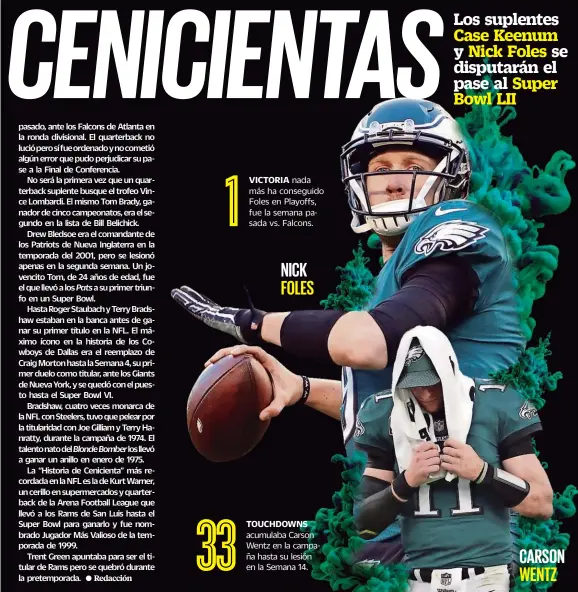  ??  ?? nada más ha conseguido Foles en Playoffs, fue la semana pasada vs. Falcons. acumulaba Carson Wentz en la campaña hasta su lesión en la Semana 14.