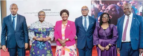  ?? ?? Chief Executive Officer, ADEA, Albert Nsengiyumv­a ( left); Chief Executive Officer, HCA, Dr. Oby Ezekwesili; Executive Secretary, Ministry of Education, Malawi, Mrs. Chikondano Mussa; Minister of Education, Sierra Leone, Mr. Conrad Sackey; Commission­er for Education, Ekiti State, Dr. K. O. O. Aderiye and Minister of Primary and Secondary Education, Zimbabwe, Dr. Torerayi Moyo.