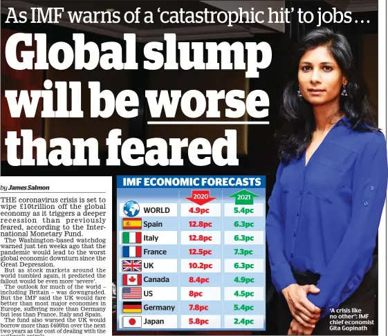  ??  ?? ‘A crisis like no other’: IMF chief economist Gita Gopinath