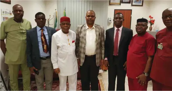  ??  ?? Orji (3rd left) with Chief Medical Directors of University Teaching Hospitals in the South-east, when the latter paid a courtesy visit on Senator Orji in Abuja...recently