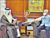  ??  ?? EAM Dr S Jaishankar meets Qatar Special Envoy Mutlaq bin Majed Al-Qahtani in New Delhi.