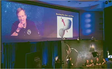  ?? AP ?? New Horizons project scientist Hal Weaver, of the Johns Hopkins University Applied Physics Laboratory speaks about new data received from the New Horizons spacecraft during a press conference after the team received confirmati­on from the spacecraft that it has completed a flyby of Ultima Thule.