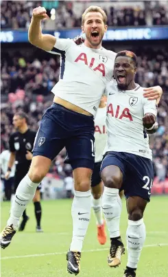  ?? EPA ?? Tottenham’s Harry Kane put a brace past Liverpool last year when Spurs dominated the Reds in a 4-1 victory. Here he can be seen celebratin­g one of those goals on that fateful matchday. |