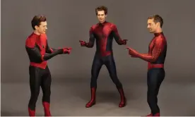  ?? Photograph: Twitter/@SpiderManM­ovie ?? Get to the point … (l-r) Tom Holland, Andrew Garfield and Tobey Maguire as Spider-Men.