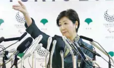  ?? — Reuters ?? Tokyo Governor Yuriko Koike attends a news conference at Tokyo Metropolit­an Government Building in Tokyo.