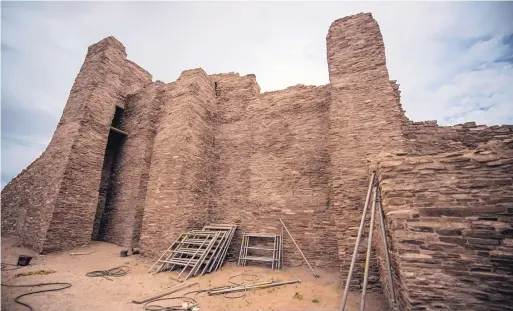  ?? ROBERTO E. ROSALES/JOURNAL ?? The walls of San Gregorio Mission church at Abó, near Mountainai­r. The mission is one of three in the Salinas Pueblo Missions National Monument built by the Spanish in the 1620s, which attract many visitors. The walls must be repointed every five to...