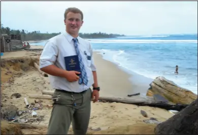  ??  ?? Elder Brannon McGraw near the ocean in Panama.