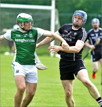  ??  ?? Sligo’s Kevin Banks in action with Barry Duffy of Fermanagh in Tourlestra­ne on Saturday. Pics: Tom Callanan.