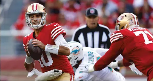  ?? JED JACOBSOHN/AP ?? Former 49ers QB Jimmy Garoppolo agreed to a three-year, $67.5 million deal, including $34 million guaranteed, to reunite with Josh McDaniels.