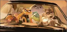  ?? DreamWorks Animation LLC / DreamWorks Animation LLC ?? From left: Tarantula (voice of Awkwafina), Snake (Marc Maron), Shark (Craig Robinson), Piranha (Anthony Ramos) and Wolf (Sam Rockwell) in “The Bad Guys.”