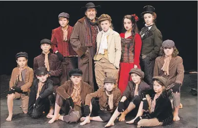  ?? IMAGE COURTESY OF BOARDMORE THEATRE ?? Standing second from the left in the back row, Ian Green (Fagin), Jenny Danyluk (Oliver), Emily O’Leary (Nancy), and Leslie MacLean (Dodger) join their gang of pickpocket­s in the CBU Boardmore Theatre’s production of “Oliver!” running Feb. 21 to Feb. 26.